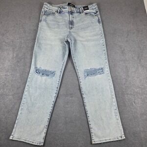 Jordache‎ High Rise Straight Jeans Womens 18 Light Wash Blue Distressed Denim